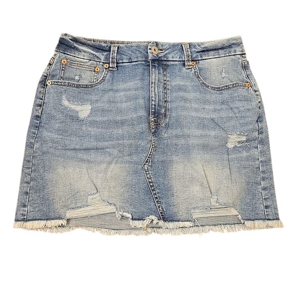 No Boundaries Dresses & Skirts - Womens Distressed Denim Skirt Size 15 Blue Jean Casual Summer Cut Offs